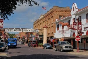 Exchange Avenue in the historic Fort Worth Stockyards district, Texas
