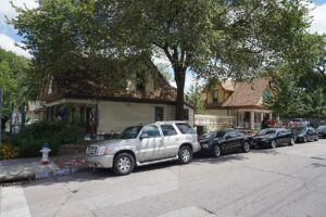 Shopfronts and street view along Bishop Avenue in the Bishop Arts District, Dallas