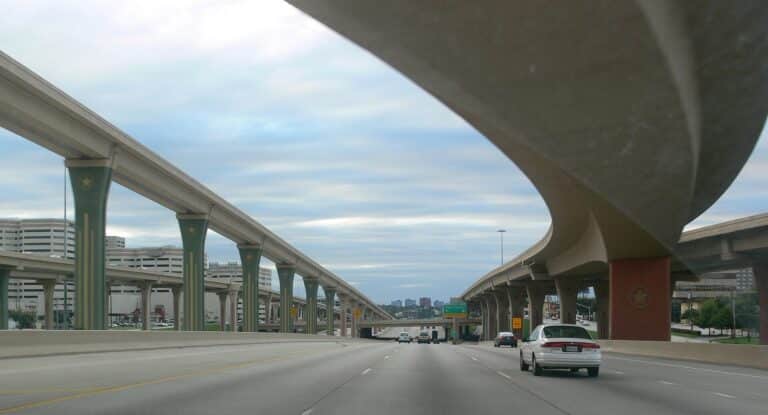 The multi-level High Five Interchange where major highways meet in Dallas, Texas