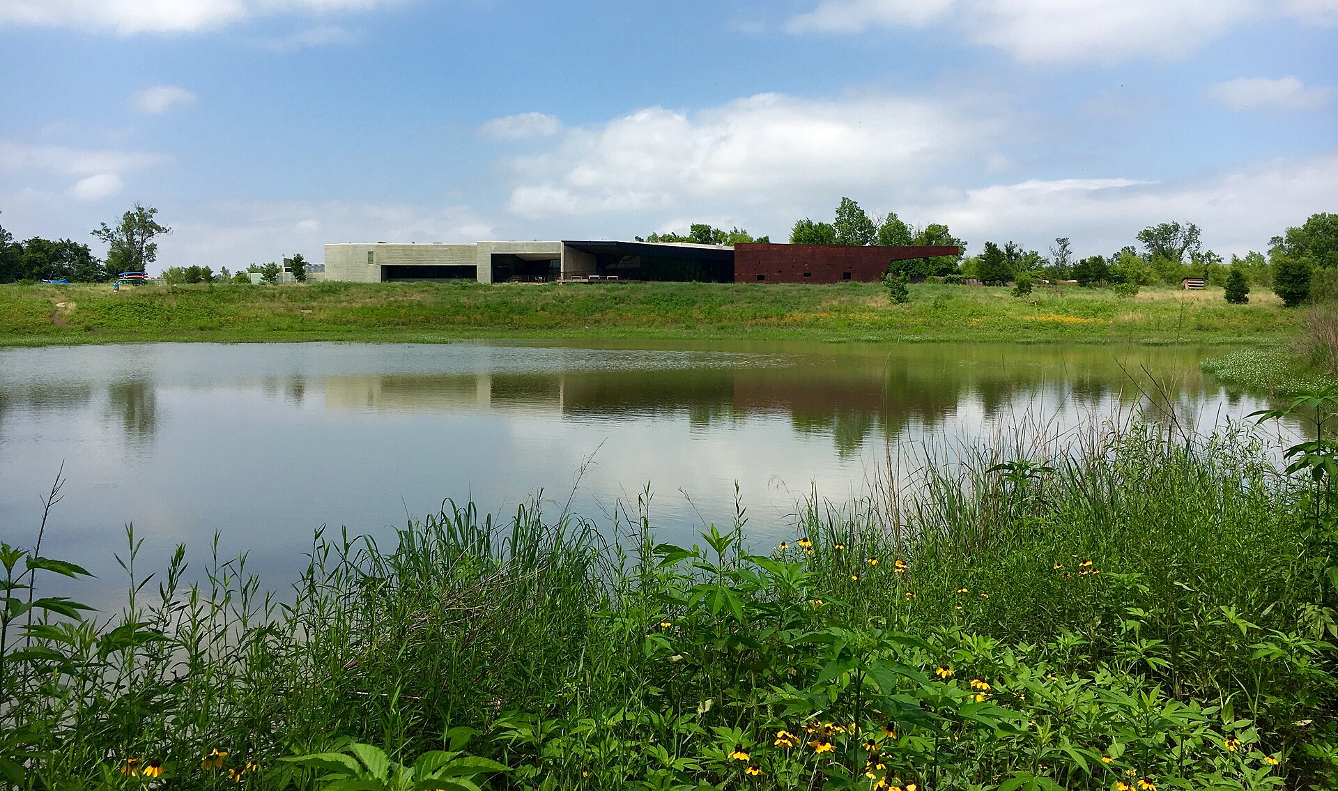 The Trinity River Audubon Center building set among wetland and forest in south Dallas
